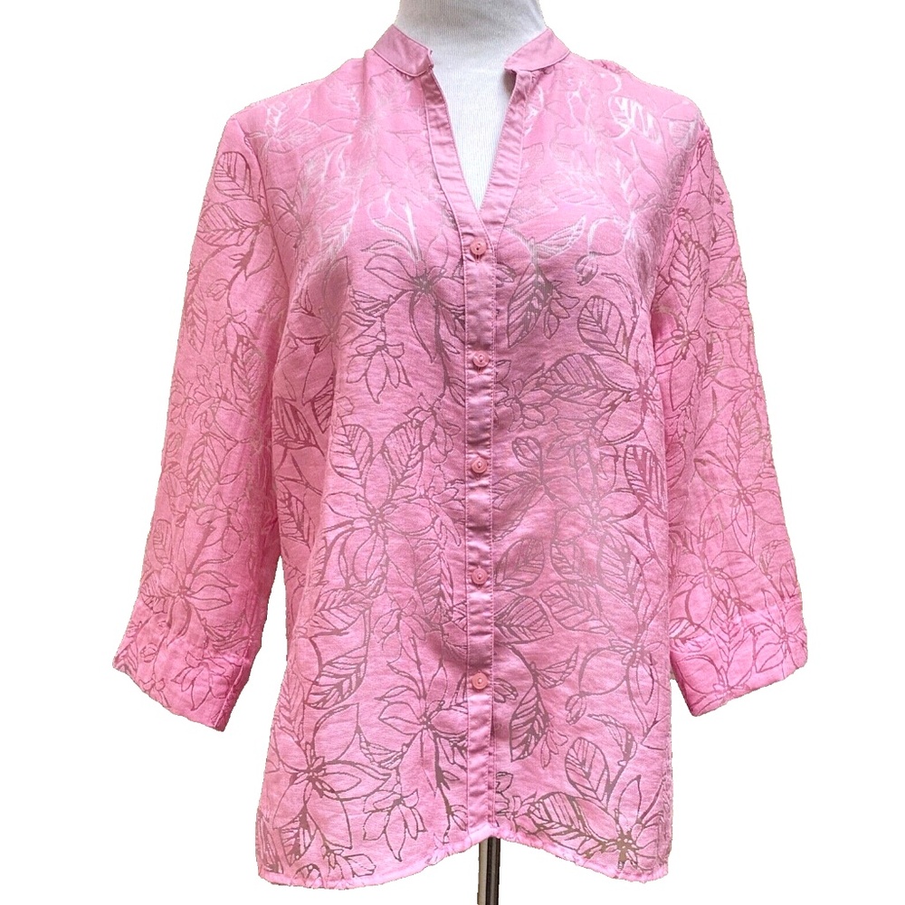 Covington Blouse XL Boho Shirt Pink Floral Semi-Sheer Button Up Airy Cool Summer